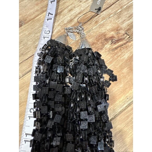 Chicos Black Sequin 16" Long Layered Stacked Statement Necklace NEW - Picture 10 of 13